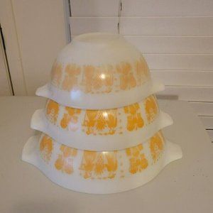 Pyrex Amish Butterprint Orange Cinderella Bowl Set #442,443,444
